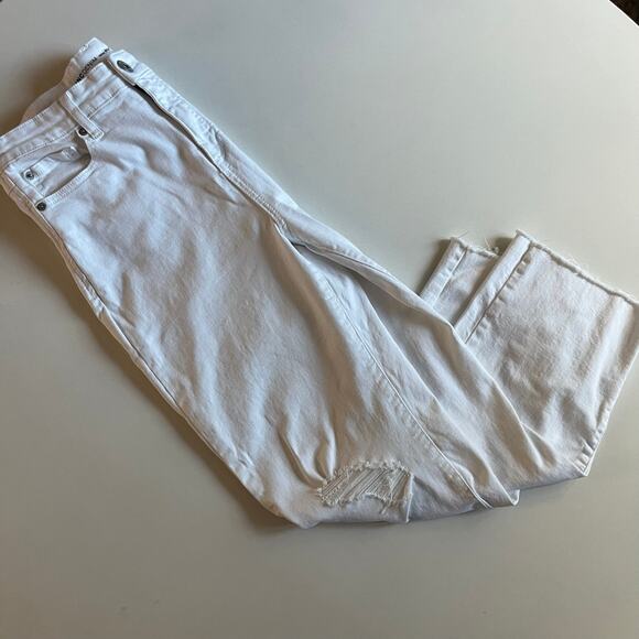 INC Denim, High Rise Straight Leg, White Jeans, Size 6/28, Frayed Holes - Picture 1 of 5